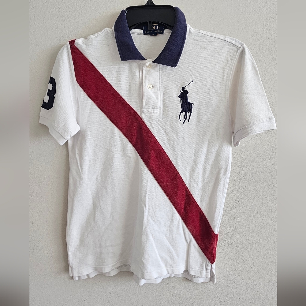 Polo by Ralph Lauren Boys White Shirt with Red Stripe Size M (10-12)100% Cotton
